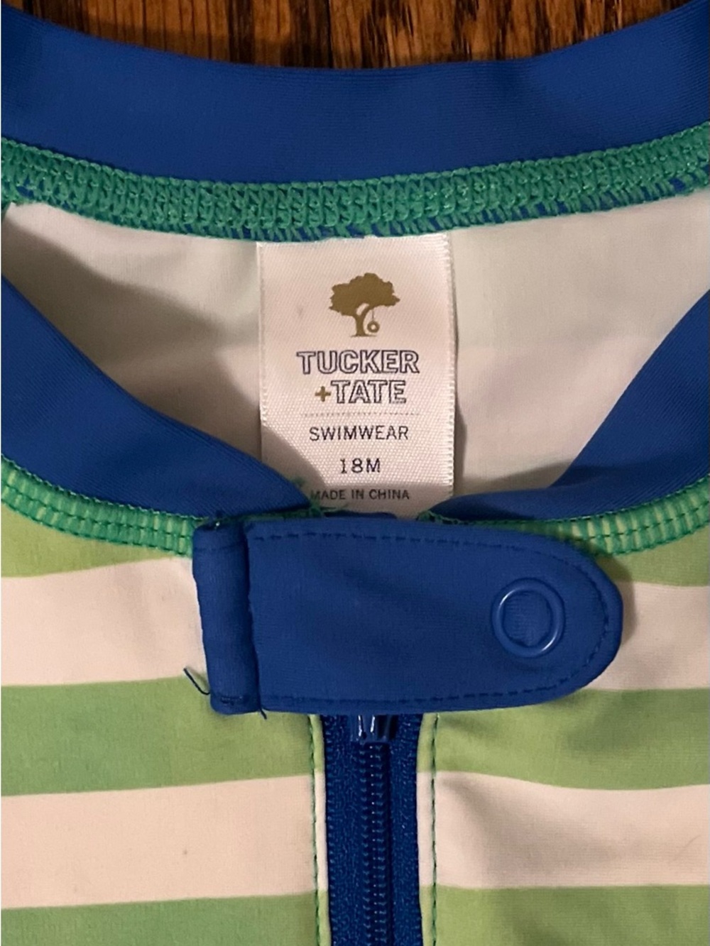 Tucker + Tate Green & Blue Striped Short Sleeve Rashguard Onesie - Picture 3 of 4